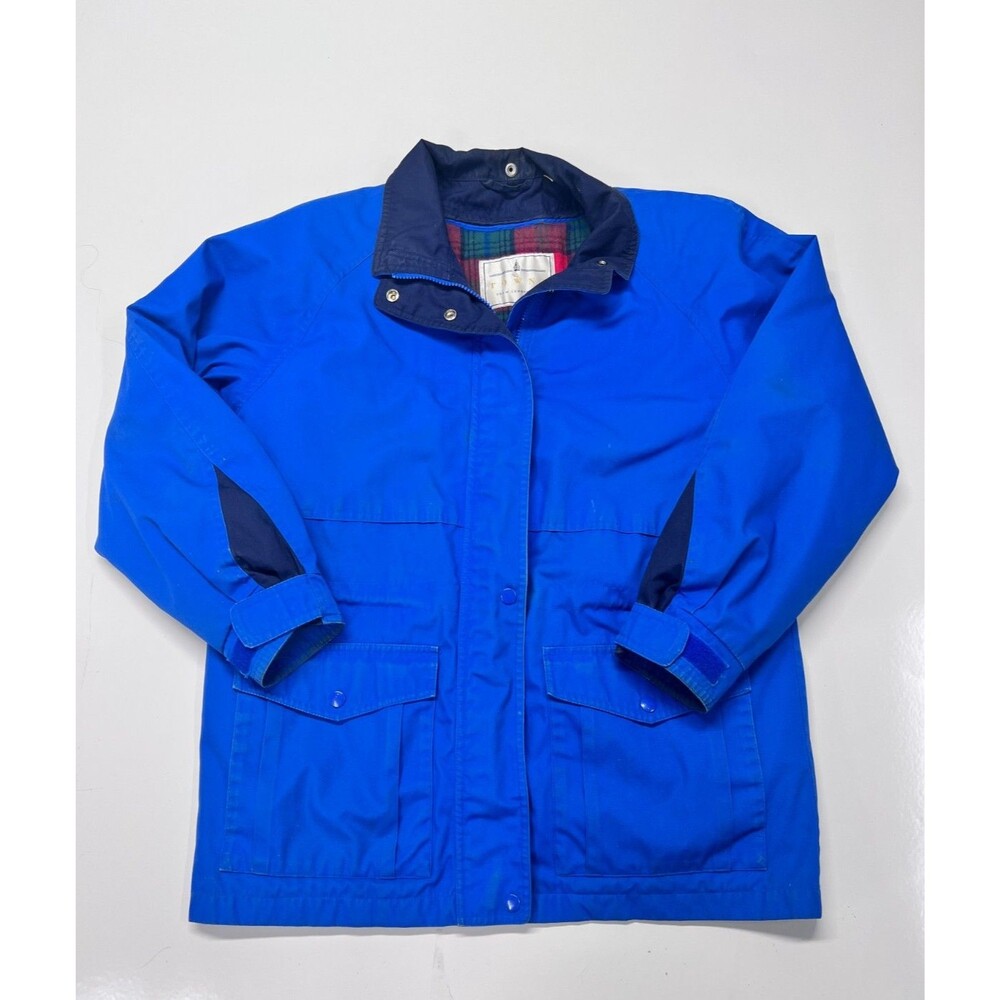 Vintage London Fog Towne Blue Coat Jacket With Removable Plaid Red Liner Warm S